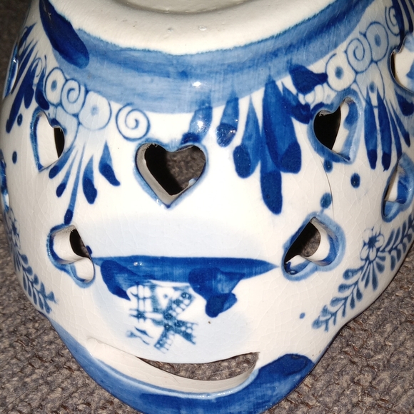 Holland Windmill Dec Ceramic Hand Painted Open Hearts Around The Trinkit Dish - Picture 3 of 8